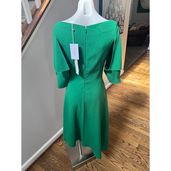 NWT Osman Eliza Asymmetric Crepe Hem Dress in Green Size 8 UK 4 US - Picture 7 of 7